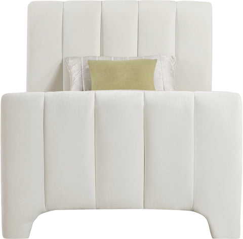 Karina Cream Chenille Fabric Twin Bed (3 Boxes)