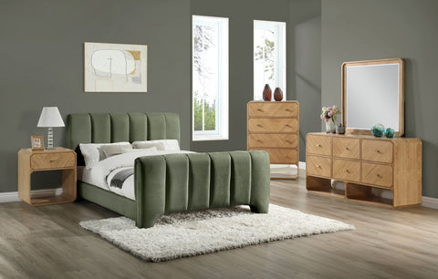 Monroe Green Chenille Fabric Upholstered Queen Bed, 1 Piece