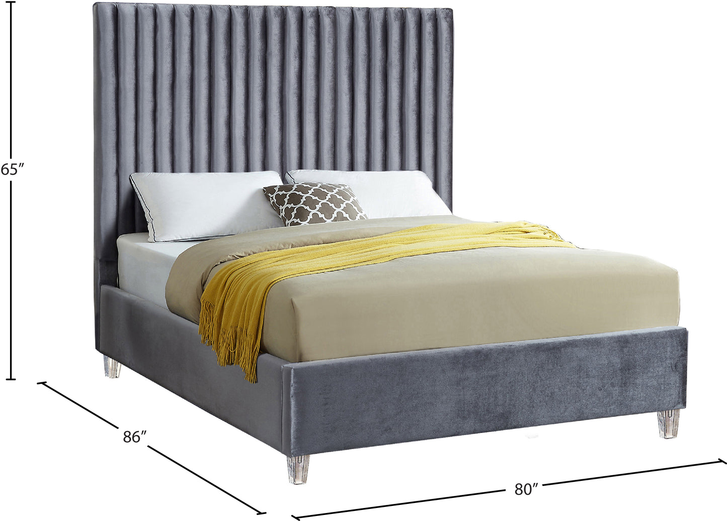 presley grey velvet king bed k