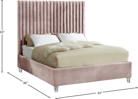 Presley Pink Velvet Queen Bed Q