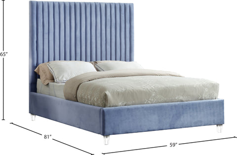 Presley Sky Blue Velvet Full Bed F