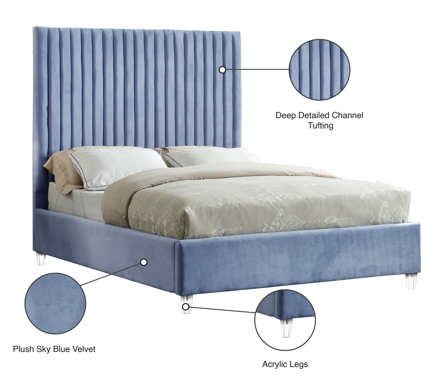 presley sky blue velvet full bed f