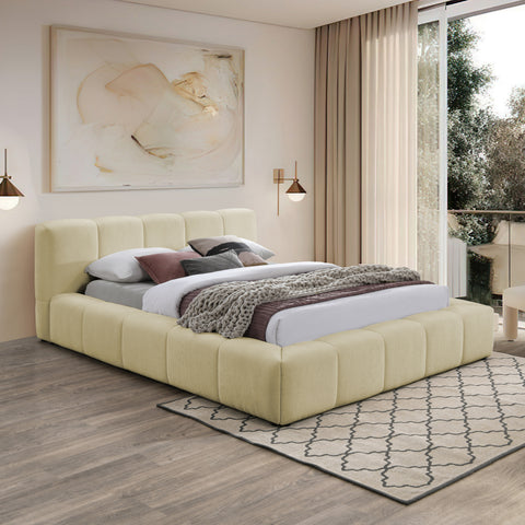 Florence Beige Chenille Fabric Upholstered Full Bed, 1 Piece