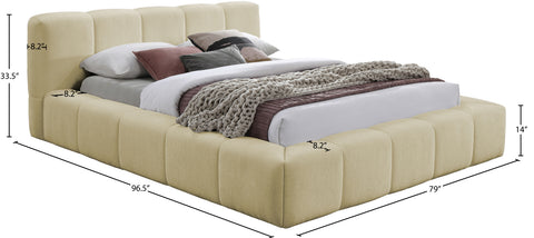 Florence Beige Chenille Fabric Upholstered Queen Bed, 1 Piece