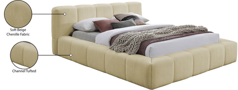 Florence Beige Chenille Fabric Upholstered Queen Bed, 1 Piece