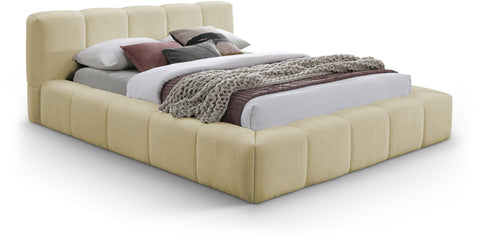 Florence Beige Chenille Fabric Upholstered Queen Bed, 1 Piece