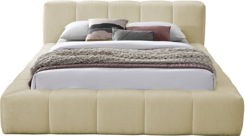 Florence Beige Chenille Fabric Upholstered Queen Bed, 1 Piece