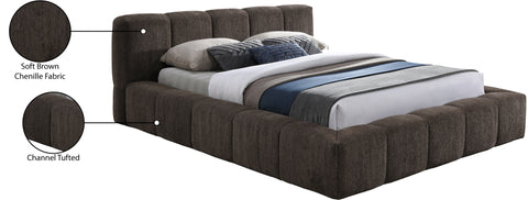 Florence Brown Chenille Fabric Upholstered Queen Bed, 1 Piece