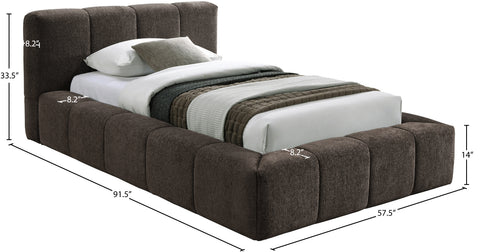 Florence Brown Chenille Fabric Upholstered Twin Bed, 1 Piece
