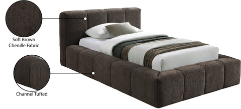Florence Brown Chenille Fabric Upholstered Twin Bed, 1 Piece
