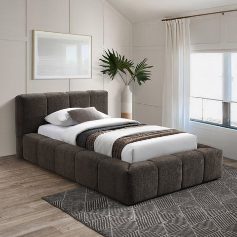 Florence Brown Chenille Fabric Upholstered Twin Bed, 1 Piece