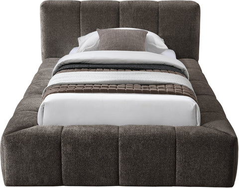 Florence Brown Chenille Fabric Upholstered Twin Bed, 1 Piece