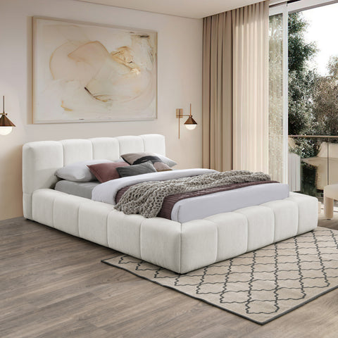 Florence Cream Chenille Fabric Upholstered Full Bed, 1 Piece