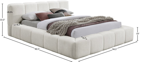 Florence Cream Chenille Fabric Upholstered King Bed, 1 Piece
