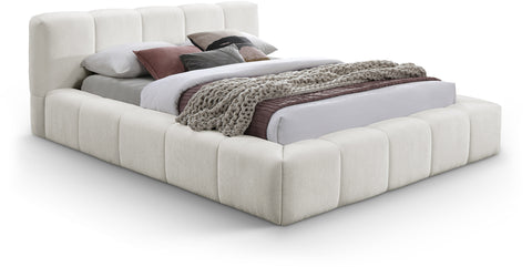 Florence Cream Chenille Fabric Upholstered King Bed, 1 Piece