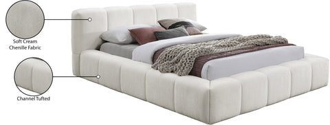 Florence Cream Chenille Fabric Upholstered Queen Bed, 1 Piece
