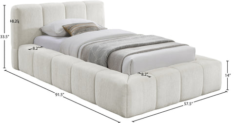 Florence Cream Chenille Fabric Upholstered Twin Bed, 1 Piece