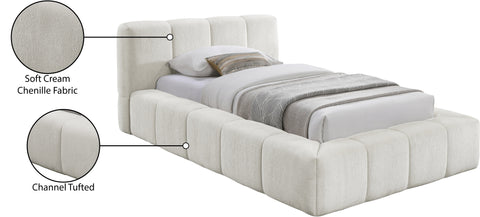 Florence Cream Chenille Fabric Upholstered Twin Bed, 1 Piece