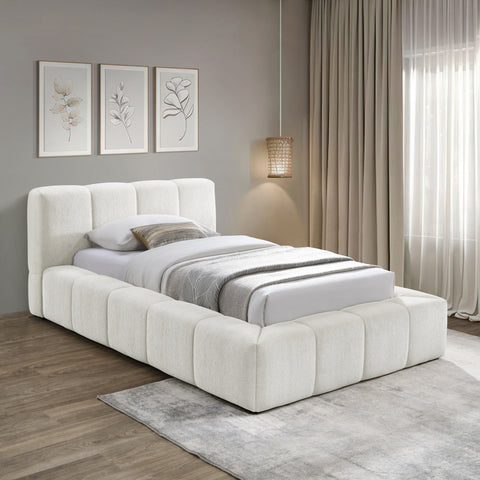 Florence Cream Chenille Fabric Upholstered Twin Bed, 1 Piece