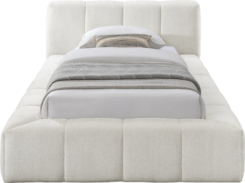 Florence Cream Chenille Fabric Upholstered Twin Bed, 1 Piece
