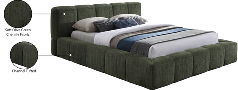 Florence Olive Chenille Fabric Upholstered Full Bed, 1 Piece