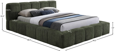 Florence Olive Chenille Fabric Upholstered King Bed, 1 Piece