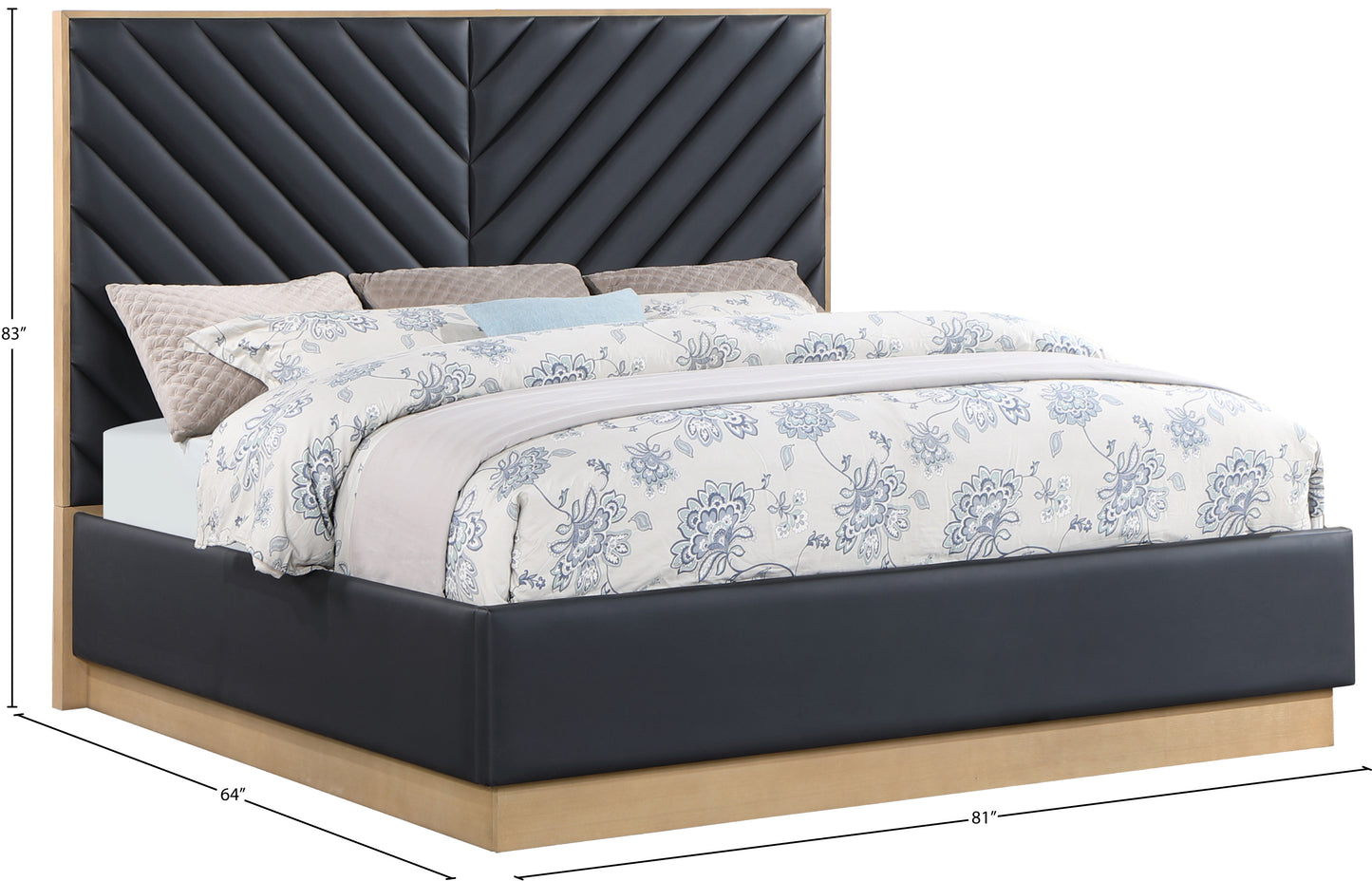 geneva black faux leather king bed (3 boxes) k