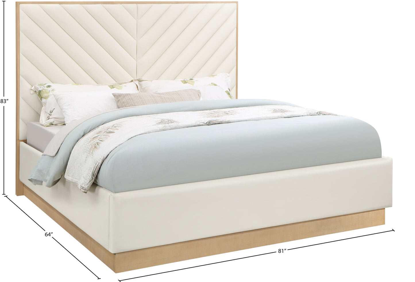 geneva cream faux leather king bed (3 boxes) k