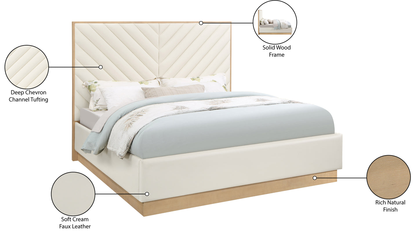 geneva cream faux leather king bed (3 boxes) k