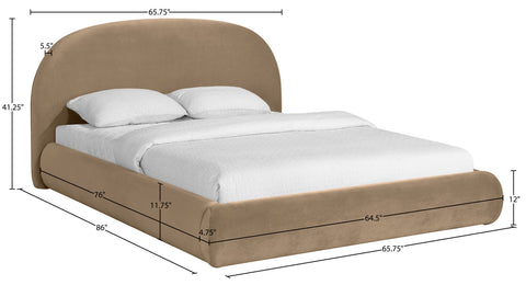 Aveline Beige Velvet Upholstered Full Bed, 1 Piece