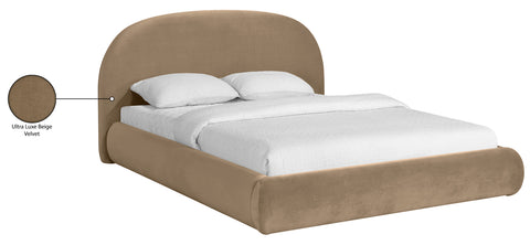 Aveline Beige Velvet Upholstered Full Bed, 1 Piece