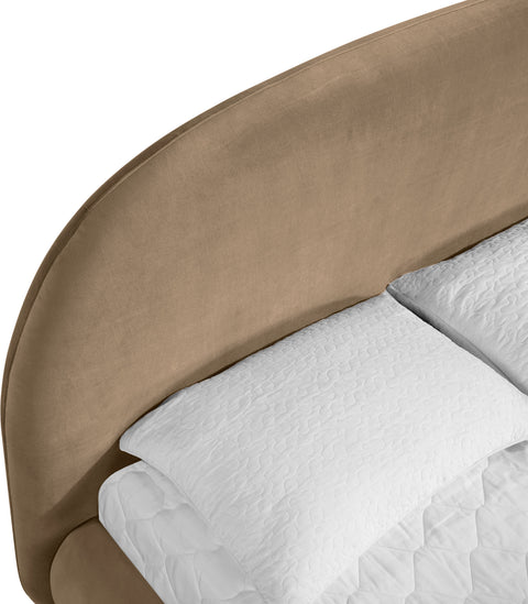 Aveline Beige Velvet Upholstered Full Bed, 1 Piece