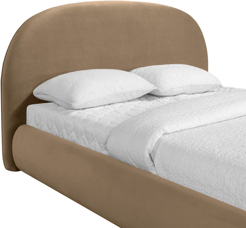 Aveline Beige Velvet Upholstered Full Bed, 1 Piece