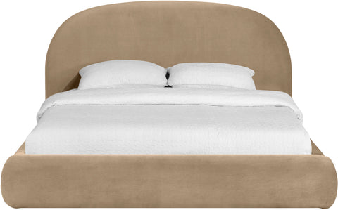 Aveline Beige Velvet Upholstered King Bed, 1 Piece