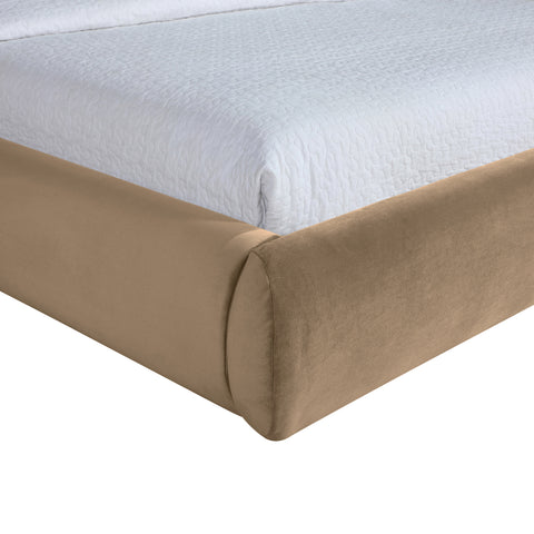 Aveline Beige Velvet Upholstered King Bed, 1 Piece