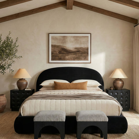 Aveline Black Velvet Upholstered Full Bed, 1 Piece