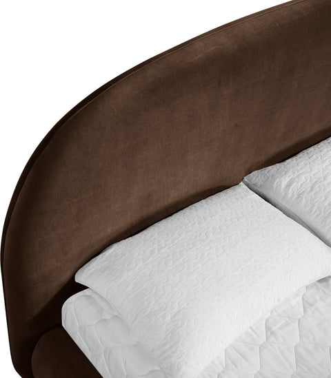 Aveline Brown Velvet Upholstered Full Bed, 1 Piece