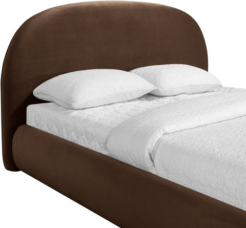 Aveline Brown Velvet Upholstered Full Bed, 1 Piece