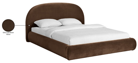Aveline Brown Velvet Upholstered King Bed, 1 Piece