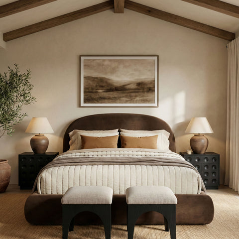 Aveline Brown Velvet Upholstered King Bed, 1 Piece