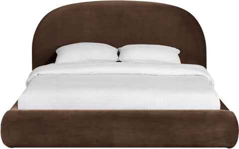 Aveline Brown Velvet Upholstered King Bed, 1 Piece