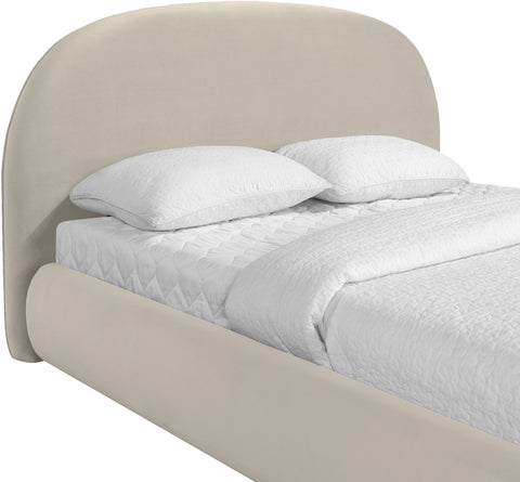 Aveline Cream Velvet Upholstered Full Bed, 1 Piece