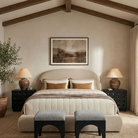 Aveline Cream Velvet Upholstered King Bed, 1 Piece