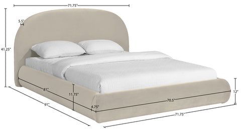 Aveline Cream Velvet Upholstered Queen Bed, 1 Piece