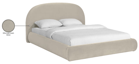 Aveline Cream Velvet Upholstered Queen Bed, 1 Piece