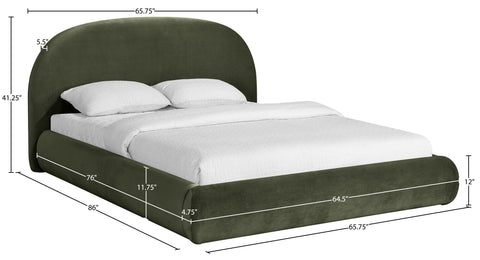 Aveline Green Velvet Upholstered Full Bed, 1 Piece