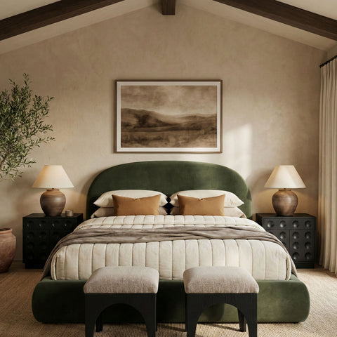 Aveline Green Velvet Upholstered Full Bed, 1 Piece