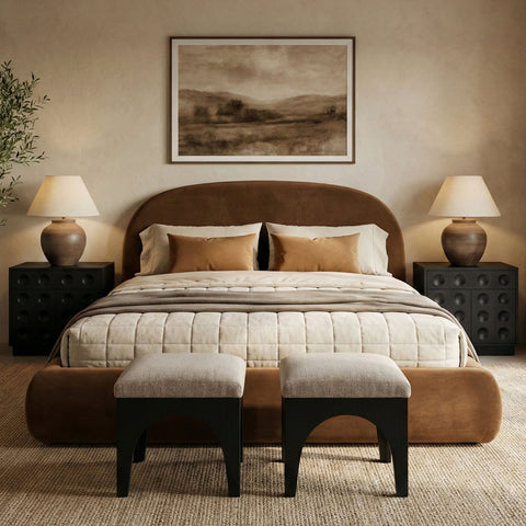 Aveline Saddle Velvet Upholstered Full Bed, 1 Piece