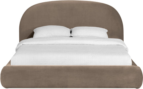Aveline Taupe Velvet Upholstered Full Bed, 1 Piece