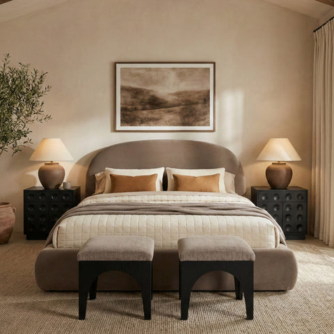 Aveline Taupe Velvet Upholstered King Bed, 1 Piece